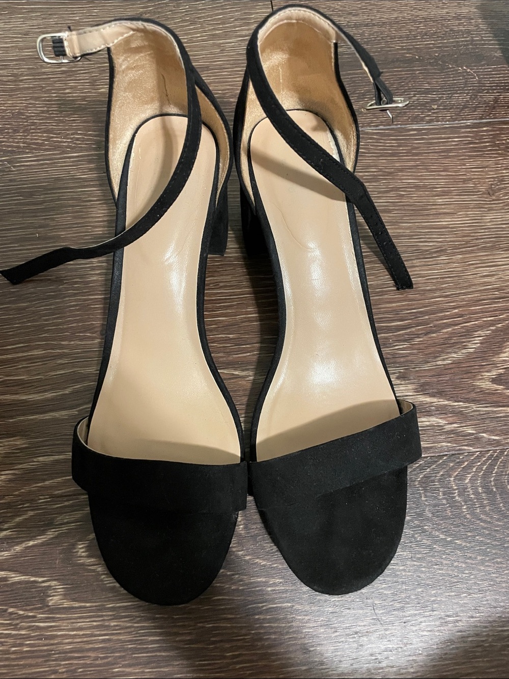 a new day Black Suede Ankle-Strap Block Heels